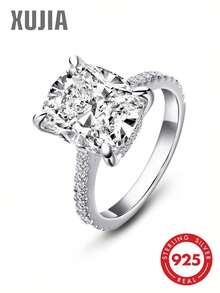 XUJIA 1pc 6 Carat Cushion Cut Engagement Ring For Women, 12x10mm Cushion Cut Luxury 5A Grade Cubic Zirconia CZ Ring, 925 Sterling Silver Halo Stunning Promise Wedding Band - D213 - View 2