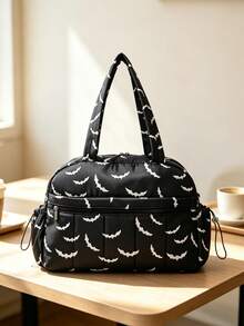 Fashionable And Bat Print Travel Bag, Versatile With Large Capacity And Multiple Pockets, Niche And Personalized Shoulder Crossbody Bag - Multicolor - View 12
