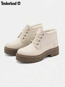 Timberland New Waterproof Anti-Slip Breathable Mid-Top Thick Sole Height-Increasing Women's Outdoor Sports Casual Martin Boots - Off-white/Brown - View 5