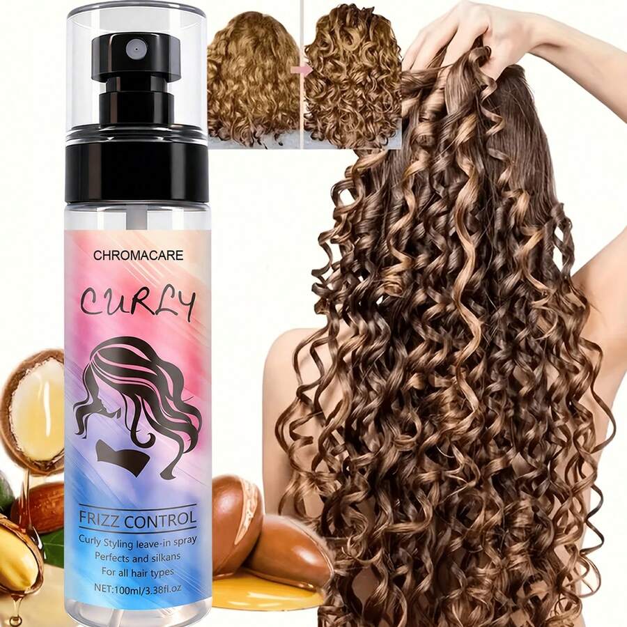 100ml Natural No-Rinse Curly Hair Styling Spray, With Moroccan Argan Oil And Coconut Oil, Refreshing Moisturizing Hair Mist, Create Shiny Curls, Long-Lasting Curl Hold - Full Size - View 1