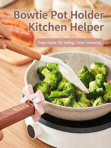1pc Bowknot Pot Edge Kitchen Utensil Holder Silicone Spatula Rest Home Pot Rim Anti-Spill Spoon Rack Kitchen Storage Organizer Small Tool Pot Spatula Holder Kitchen Anti-Oil Stain Small Tool - A - View 2