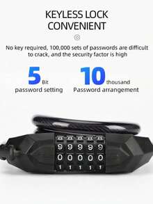 1pc Bicycle 5-Digit Combination Anti-Theft Steel Cable Lock With Fixed Bracket, Universal For Mountain Bike, Road Bike, Electric Bike - Multicolor - View 5