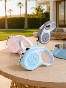 Retractable Dog Leash, Pet Walking Rope, Suitable For Small And Medium Dogs, Cute Paw Print Pattern, Anti-Tangle And Anti-Escape Design, Comfortable Grip Handle, One-Click Automatic Retraction, Outdoor Daily Pet Supplies - Baby Blue - View 5