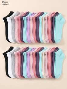 30/20/10/1 Pair Kids Spring/Summer Solid Color Casual Comfortable Breathable Ultra-Thin Sports Short Socks Boat Socks Random Color, School Style Back To School Season, Gift For Children - Multicolor - View 20