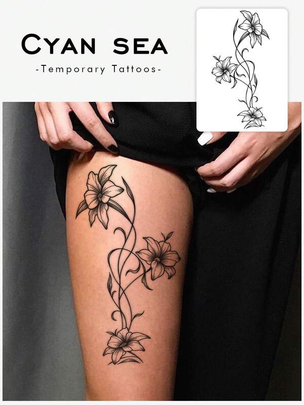 1pc Simple Line Drawing Twisted Lily Vine Pattern Temporary Tattoo Sticker, Realistic Fake Tattoo Design, Suitable For Daily Use, Bachelorette Party Favors, Music Festivals, Cosplay, Graduation Gifts, Lasts 3-5 Days