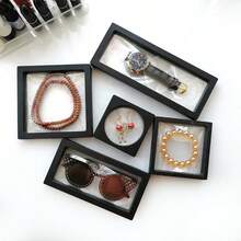 Black Square Transparent Plastic Floating Box, Medium To Large Size, Suitable For Storing Necklaces, Rings, Bracelets, Sweater Chains, Dust-Proof, Moisture-Proof, Shock-Resistant, Perfect For Daily Use And Jewelry Display - Black - View 1