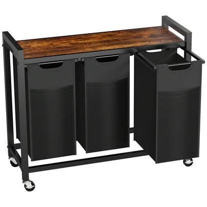 Laundry Hamper With 3 Pull-Out Removable Laundry Bags – Clothing Sorter With Shelf & Wheels. 25.8 Gallons Total. Top Shelf 55 Lbs. Sturdy Steel Frame. Waterproof Oxford Bags. For Bedroom, Bathroom & Laundry Room