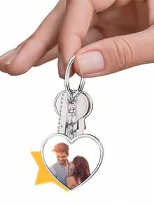 Personalized Stainless Steel Heart-Shaped Keychain With Photo, Fashionable Key Ring For Family Members And Couples, Suitable For Holiday And Birthday Gifts, Customized Photo Keychain For Men And Women - Silver Heart - View 5