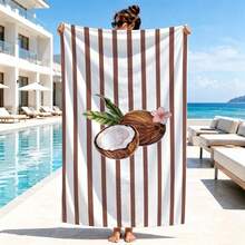 1pc Coconut Striped Microfiber Beach Towel, Soft Absorbent Lightweight Towel, Suitable For Adults And Teens, Perfect For Beach, Travel And Swimming Beach Blanket - Multicolor - View 2