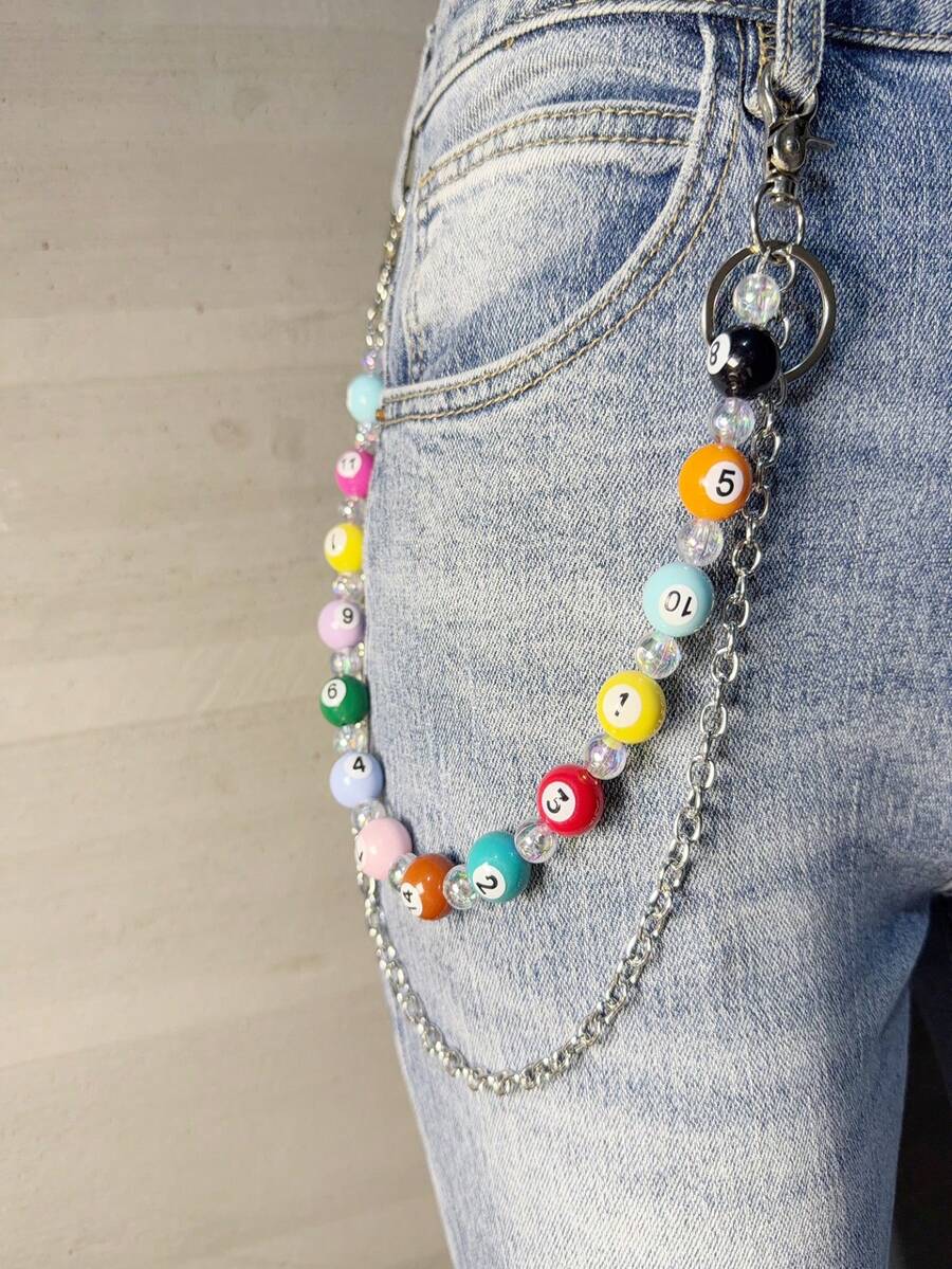 1 pieza Cadena de cintura de estilo punk para hombres de color mixto, cadena de pantalones, cadena de cintura minimalista de hip hop Ins, adecuada para decorar llaveros, carteras, bolsos, envío de secuencia de colores aleatorios - Multicolor 2 - Ver 1
