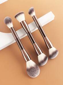 ronshadow 3pcs Brown Dual-Ended Multi-Brush Face Makeup Brushes, Angled & Round Head Combination, Blush Highlighter Contour Setting Powder Multi-Function Soft Bristle Beginner Makeup Tool - Chocolate Brown - View 9