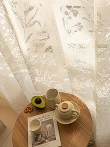 2pcs Luxury Linen Knit With Beautiful Lace Curtains, Vine Pattern. Top Rod Pocket Design, High-End Farmhouse Curtains Suitable For Living Room, Bedroom And Dining Room Decoration - Beige - View 1