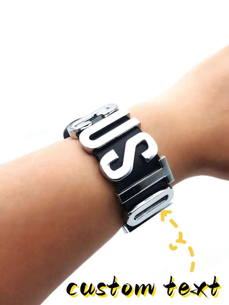 Colorful Punk Customized Name Letter Bracelet Wide PU Leather Wristband DIY Personalized Name Text Hand Accessory - Multicolor - View 1