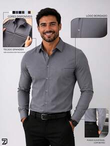 Men's Long Sleeve Spandex Dress Shirt - 深灰色 - 查看 7