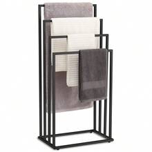 Freestanding Towel Rack Holder Stand 4 Tier Steel Rail Bar Bath Drying Organizer Clothes Hanger Ladder Blanket Shelf Furniture Storage Decor For Home Bathroom Accessories Metal Frame Black - Black - View 7
