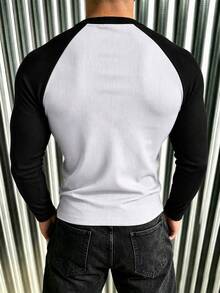 New Men's Casual Classic Ribbed Texture Raglan Sleeve Versatile Long Sleeve T-Shirt - Multicolor - View 2
