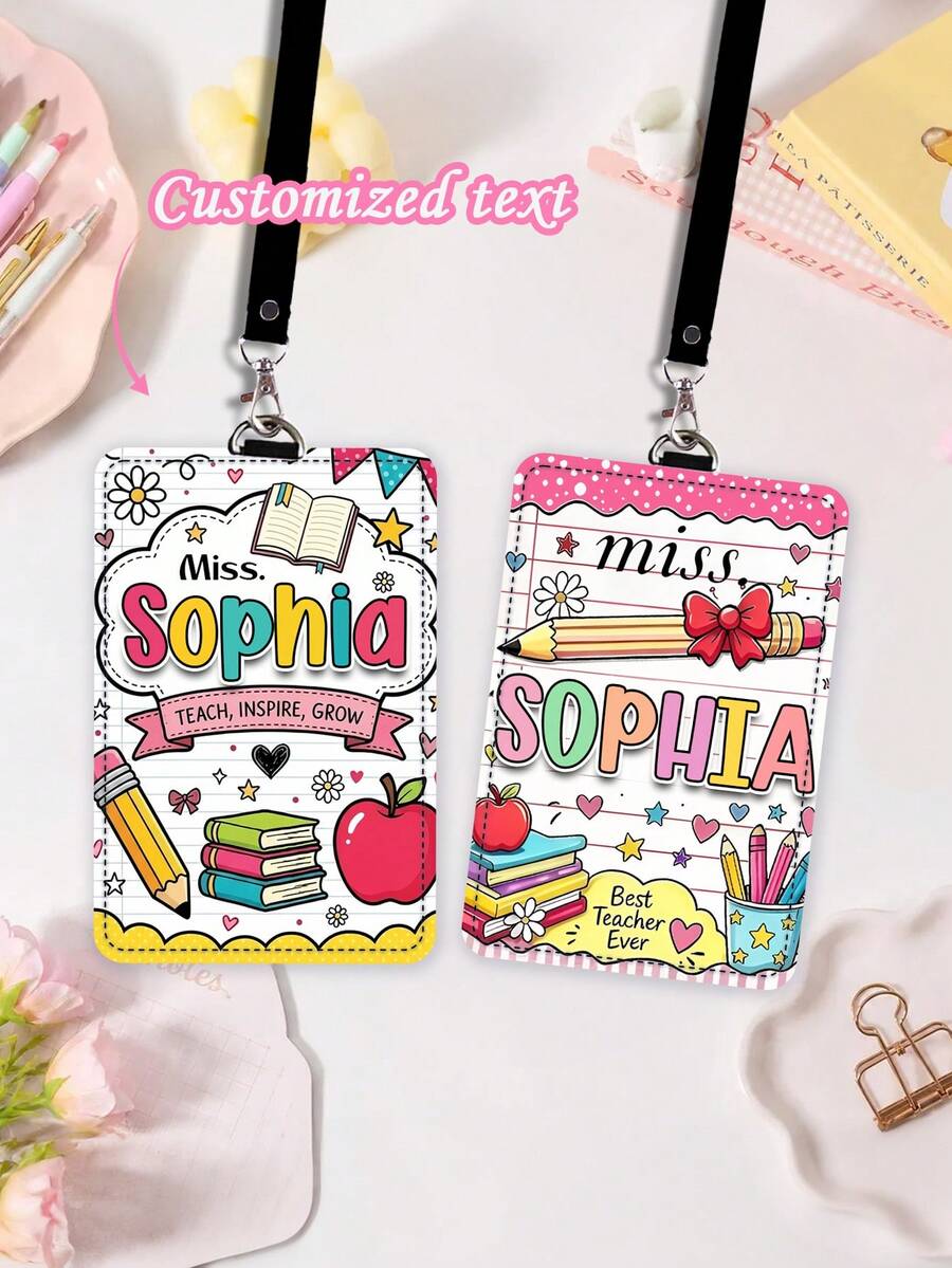 Label Koper Nama Guru Kustom, Label Tas Teks Personalisasi, Hadiah Apresiasi Guru, Aksesori Kembali ke Sekolah, Hadiah untuk Guru, Tempat Lencana, Sampul Kartu Identitas - MultiWarna - View 1