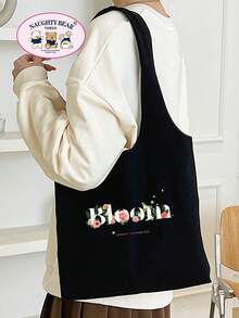 Bolsa de compras con estampado floral - Negro - Ver 3