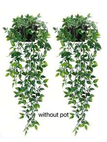 2件/1件 人造懸掛式曼陀羅植物家居裝飾，室內外通用仿真綠植，適用浴室、客廳、露台、書架，不含花盆 - 綠色 - 查看 12