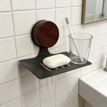 Suction Cup Walnut Wood Soap Holder, Shower And Bathroom Soap Rack, Walnut Wood And Stainless Steel Frame, With Self-Draining Design, Detachable, Reusable, Waterproof, Suitable For Shower, Bathtub, Kitchen, Toilet, Easy Installation - Multiple Styles - View 3