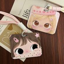 Big‑Eye Cartoon Girl Card Holder With Braided Lanyard, Hard PC Horizontal ID Badge Holder For Student School Bus Card Work Name Tag Back To School Supplies - A - View 7