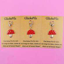 5pcs/10pcs Red Lucky Mushroom Enamel Lobster Clasp Keychain, German Blessing Paper Card, Good Luck Pocket Hug Memorial Gift - Multicolor - View 6