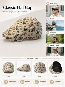 1pc Unisex Spring/Autumn Vintage Newsboy Cap, Colorful Geometric Butterfly Print Flat Top Hat, Adjustable Metal Buckle, Soft Lining Breathable Beret, Daily Outdoor Travel Accessory - Butterfly Print - View 7
