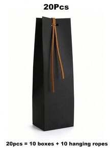50/20pcs Portable Kraft Paper Gift Bags With Leather Ribbon Handles, Suitable For Wine Bottles, Party Favors, Weddings, Birthdays, Holiday Gift Packaging Decoration, Aesthetic Shopping Bags - Multicolor - View 12