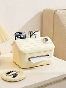 Multifunctional Plastic Tissue Box With Divided Storage Compartments, House‑Shaped Napkin Holder For Phone Remote Pen Eyeglasses, Desktop Organizer For Home Office Table - Multiple Styles - View 4