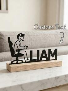 Custom Gamer Name Metal Sign With Wooden Base, Personalized Desktop Decor, Unique Gaming Room Ornament, Gift For Him - Multicolor - View 5