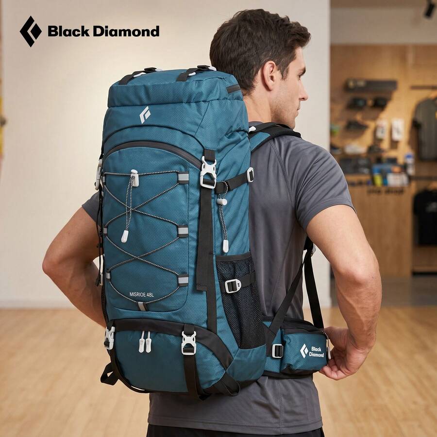 Black Diamond 48L Multi-Functional Mountaineering Backpack Large Capacity Waterproof Travel Backpack For Outdoor Adventures - Navy Blue - View 1