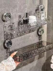 1pc PET Bathroom Suction Cup Storage Rack, Toilet Washbasin Bathroom Wall-Mounted No-Drill Water Ripple Organizer Shelf - Multicolor - View 2