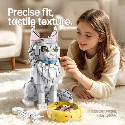 Juego de bloques de construcción de alta dificultad con gato y perro con accesorios para mascotas, material ABS, modelo de rompecabezas DIY para decoración de escritorio, regalo festivo para amantes de los animales en Navidad, cumpleaños, Día de la Madre