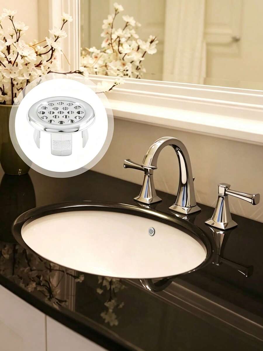 2/4pcs Ceramic Sink Basin, Countertop Container, Artistic Sink, Overflow Drain Plug Accessories, Bathroom Sink Overflow Ring, Plastic Material, Mesh Round Hole Cover, White Decorative Home Bathroom Decor, Autumn Decorative Bathroom Accessories, Suitable For Bathroom, Kitchen, Sink - A - View 1