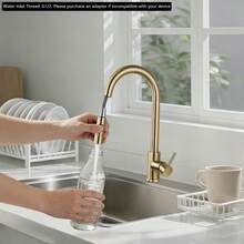YUNRUX 304 Stainless Steel Kitchen Faucet, 2-Mode Kitchen Faucet, 360° Swivel Kitchen Faucet - 金色 - 查看 7