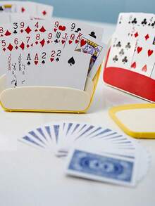 1/2pcs Playing Card Holder, Playing Card Inserter, Hands-Free, One-Handed Operation, Non-Slip Durable, Slanted Design, Suitable For Card Games, Poker Parties, Family Card Game Nights, Plastic Material, Holds Up To 40 Cards - Multicolor - View 5