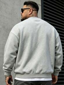 Men's Casual Sweatshirt, Slight Stretch, Men's Solid Color Plus Size Crew Neck Sweatshirt, Gift For Husband - Light Grey - View 5
