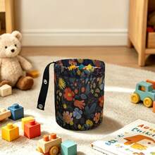 Car Storage Bucket Fabric Hanging Bag Vintage Floral Design Desktop Organizer Small Trash Can Daily Use Snap Closure Portable Container Vehicle Accessories - Multicolor - View 3