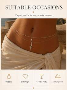 STONEFANS 1pc Women's Silver Double Layer Snake Pendant Waist Chain, Rhinestone Water Drop Belly Chain, Layered Body Jewelry, Suitable For Bikini, Beach Vacation, Music Festival, Party, Nightclub, Holiday Outfit And Y2K Summer Style - Silver - View 4