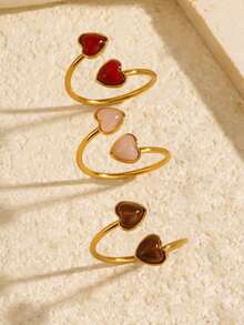 1pc/3pcs Stainless Steel 18K Gold Plated Minimalist Elegant Symmetrical Heart-Shaped Ring Set, Suitable For Women's Daily And Holiday Wear - Multicolor - View 1