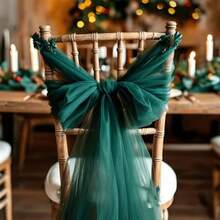 10pcs Wedding Decoration Gauze Ribbons, Chair Back Decoration Bands, Rectangular Mesh Fabric, Rustic Style Photography Props, Elegant Anniversary Dinner, Graduation Party, BBQ Ceremony, Reception Decoration, Christmas Decoration - Dark Green - View 11