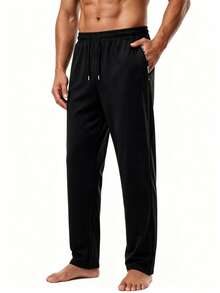 Men's Spring/Autumn Sports Long Pants, Comfortable And Sweat-Absorbent, Straight Leg, Suitable For Running, Basketball, Soccer And Gym Workouts - Black - View 2