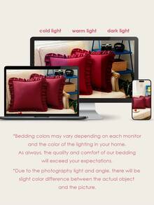 1pc Honeymoon Series Ruffled Quilted Throw Pillow Cover - Made Of Polyester Velvet Fabric, Romantic French Style Ruffled Pillow Sham (Pillow Insert Not Included), Envelope Closure, Wrinkle Resistant, Machine Washable, OEKO-TEX Certified, Burgundy - Burgundy - View 7