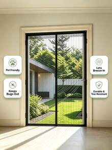Magnetic Screen Door Curtain, Self-Sealing Automatic Closing Breathable Insect Proof, Polyester Mesh Durable Material, Simple Practical Style, For Living Room Bedroom Balcony Patio Garage Home & Pet Friendly Use - B - View 1