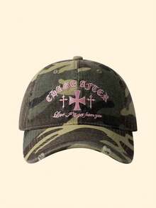 1件美式復古甜酷迷彩刺繡女款棒球帽，情侶街頭風百搭迷彩帽，做舊設計軟頂棒球帽 - 彩色 - 查看 5