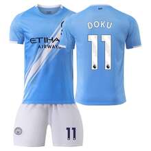 26 camisetas de fútbol azules del Manchester City para el hogar, número 9 Haaland, número 10 Grealish, número 11 De Bruyne, número 17 De Bruyne. - Amarillo - Ver 8