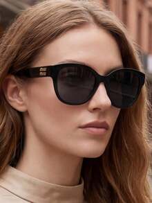 Miu Miu Black Oval Frame Gold Logo UV Protection Fashion Women's Sunglasses Summer Beach Style - Black - View 1