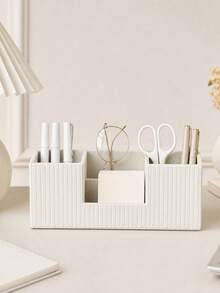 Cream-Style Vertical Striped Desktop Storage Box, Office Divided Pen Holder, Small Item Memo Remote Control Organizer - View 15