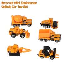 6-Piece Construction Toy Set For Kids, Alloy Engineering Vehicles, Drop-Resistant, Movable Joints - Orange - View 6