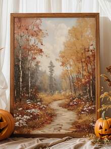 1pc Canvas Wall Art, Framed Wall Decor, Vintage Autumn Forest Path Landscape Canvas Wall Painting, Rustic Autumn Birch Tree Landscape Oil Painting Style Wall Hanging, Suitable For Modern Home Decor, Room Decor, Dorm Decor, Bedroom Decor, Bathroom Decor, Kitchen Decor, Dining Room Decor, Living Room Decor, Office Decor, School Decor, Classroom Decor, Back To School Decor, Autumn Decor, Autumn Poster, Waterproof Poster - A - View 2